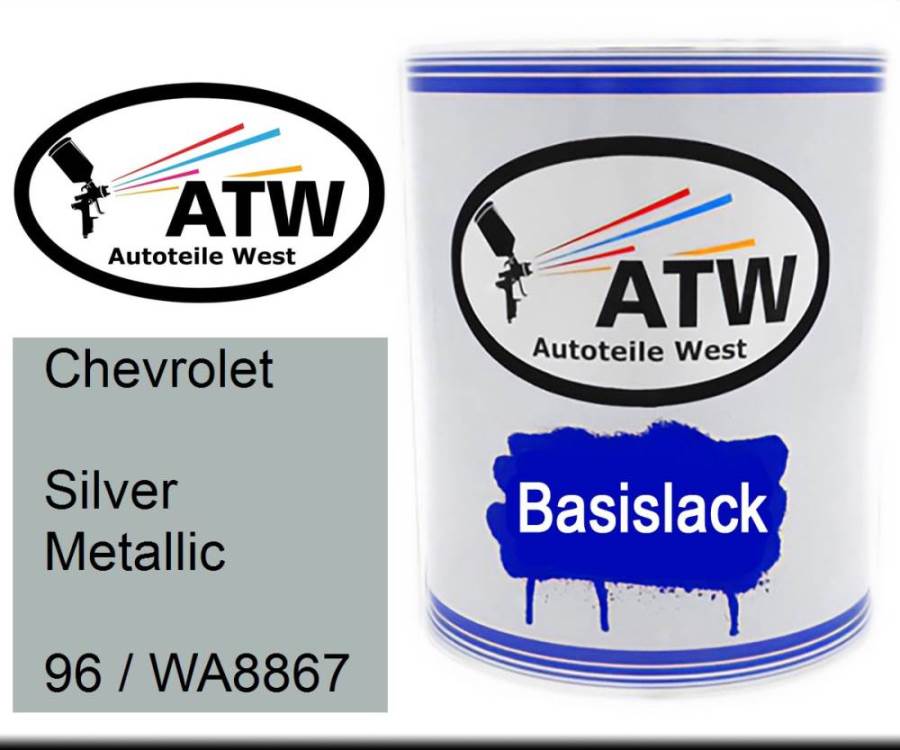 Chevrolet, Silver Metallic, 96 / WA8867: 1L Lackdose, von ATW Autoteile West.